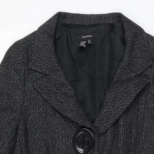 Zara Womens Black Overcoat Coat Size L Button