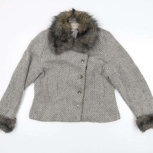 Per Una Womens Grey Geometric Jacket Coat Size 16 Button