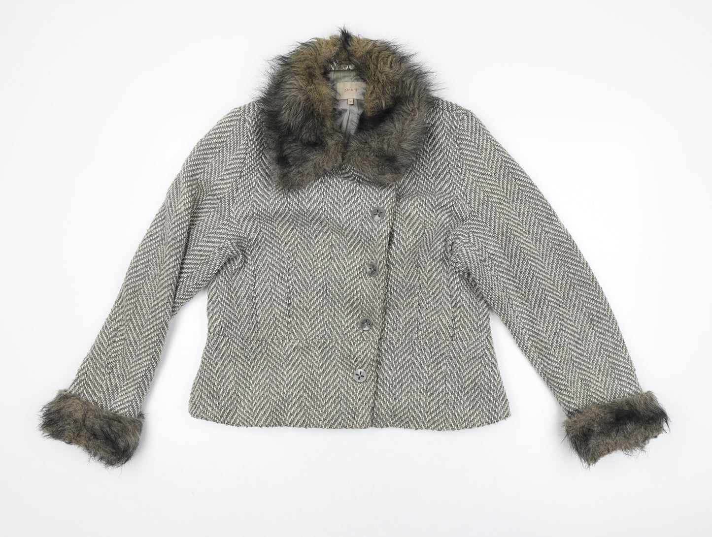 Per Una Womens Grey Geometric Jacket Coat Size 16 Button