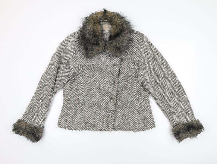 Per Una Womens Grey Geometric Jacket Coat Size 16 Button