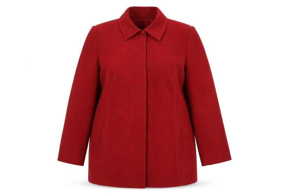 Front view of Ann Harvey women’s red overcoat coat, size UK 18, button