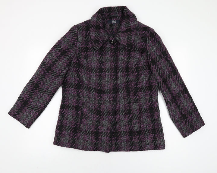 Isle Womens Purple Geometric Jacket Coat Size 12 Button