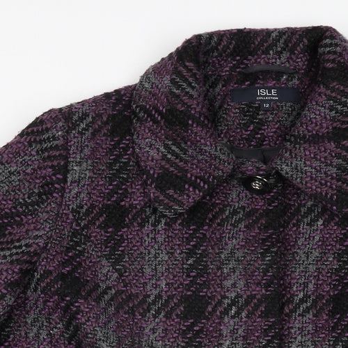 Isle Womens Purple Geometric Jacket Coat Size 12 Button