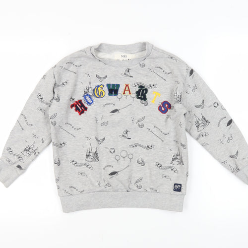 Marks and Spencer Girls Grey Geometric Cotton Pullover Sweatshirt Size 9-10 Years Pullover - Harry Potter Quidditch