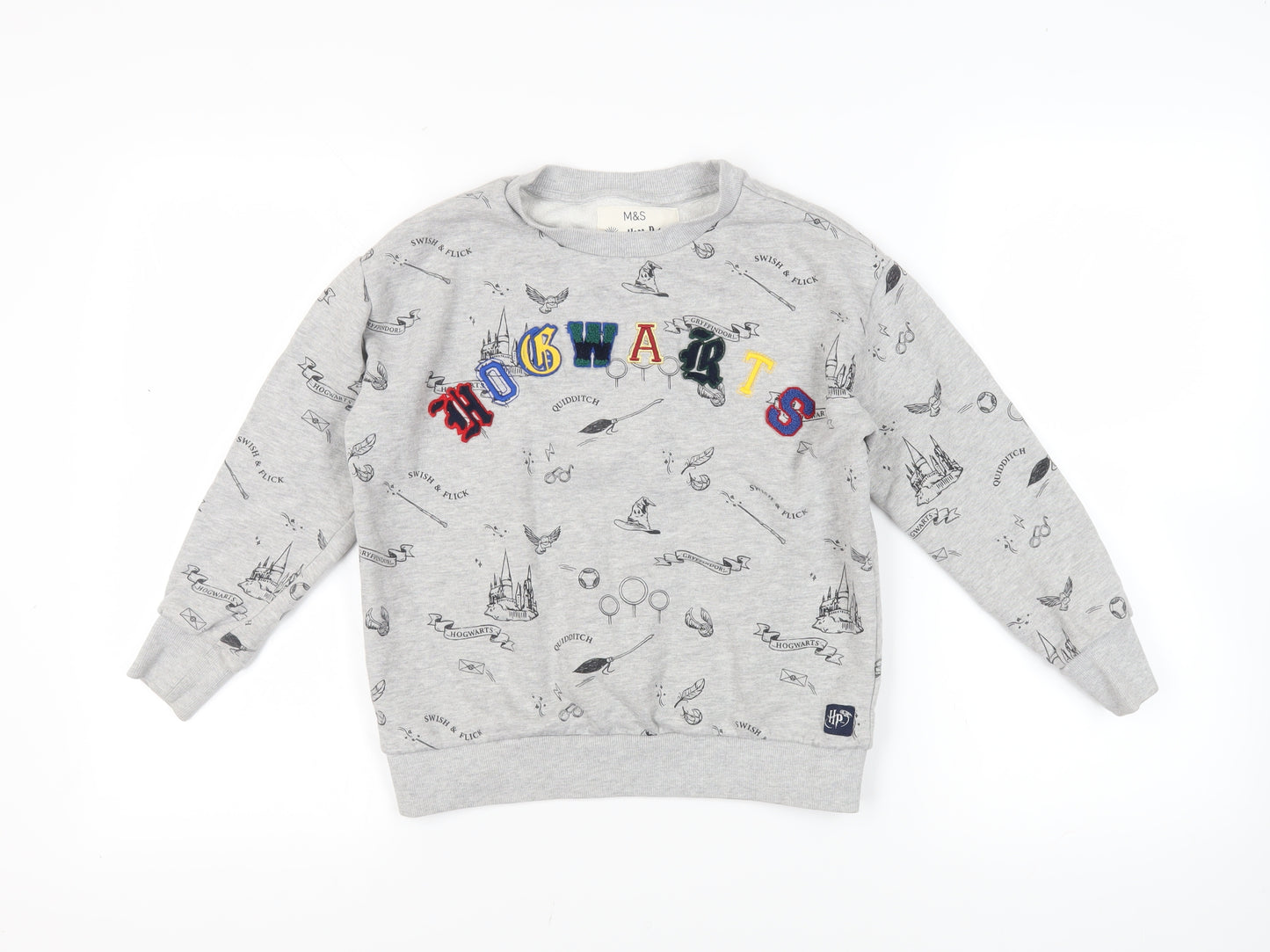 Marks and Spencer Girls Grey Geometric Cotton Pullover Sweatshirt Size 9-10 Years Pullover - Harry Potter Quidditch