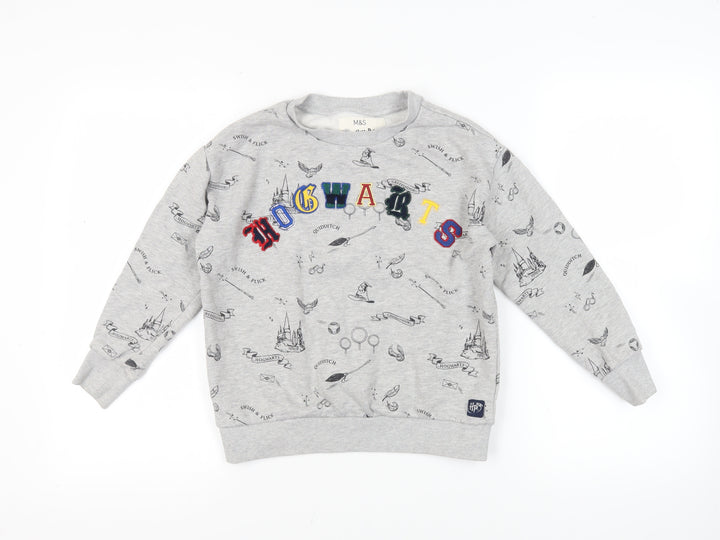 Marks and Spencer Girls Grey Geometric Cotton Pullover Sweatshirt Size 9-10 Years Pullover - Harry Potter Quidditch