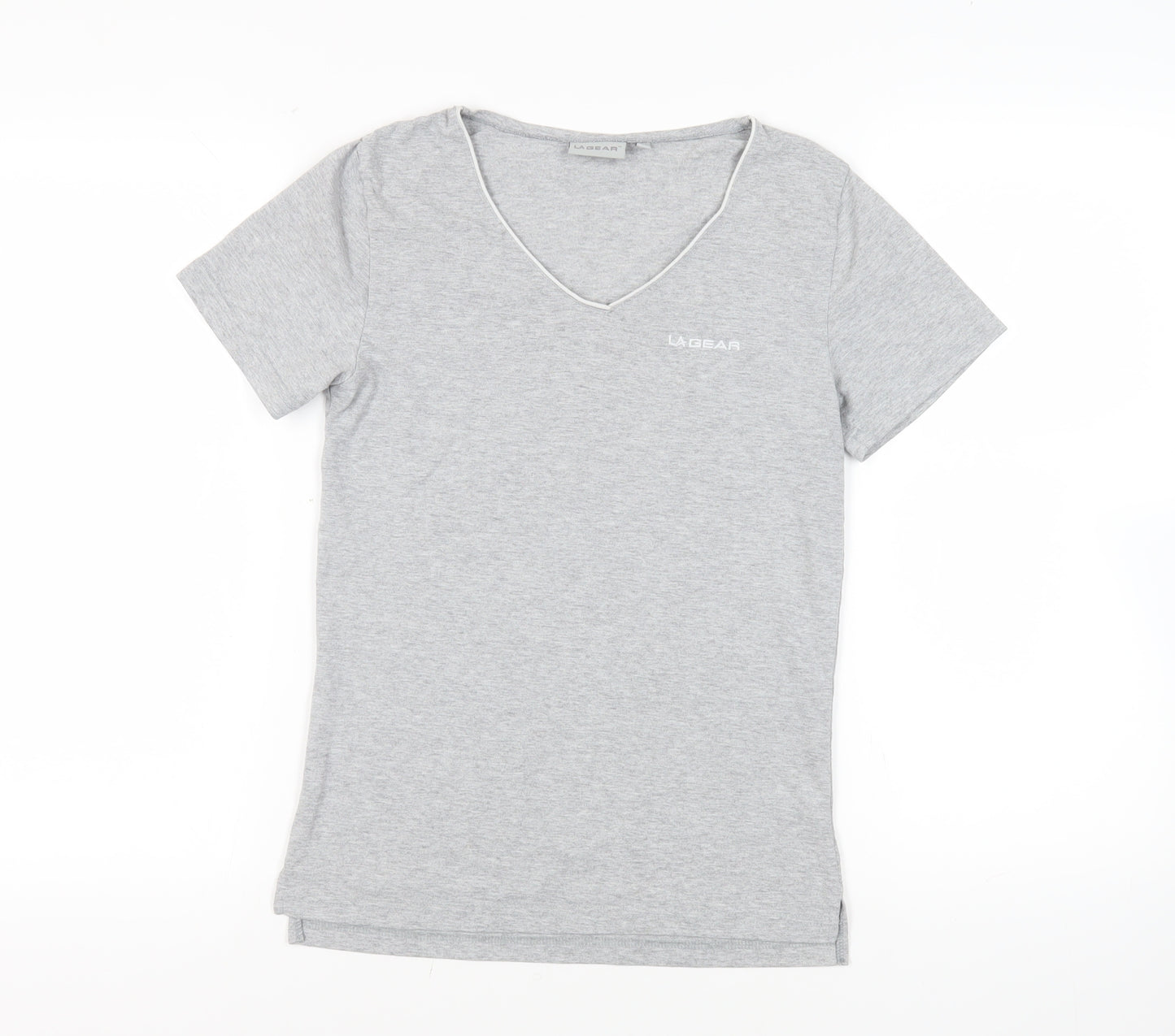 LA Gear Womens Grey Cotton Basic T-Shirt Size 12 V-Neck - Logo