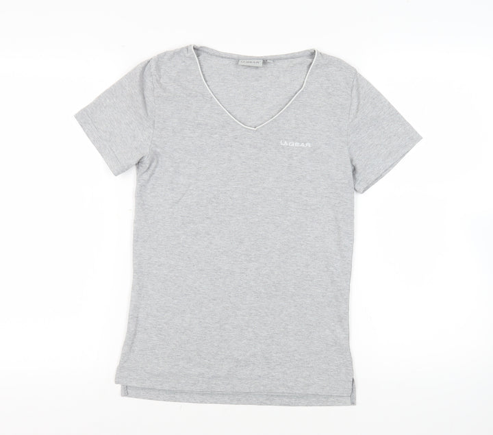 LA Gear Womens Grey Cotton Basic T-Shirt Size 12 V-Neck - Logo