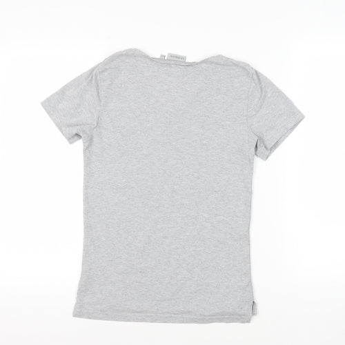 LA Gear Womens Grey Cotton Basic T-Shirt Size 12 V-Neck - Logo