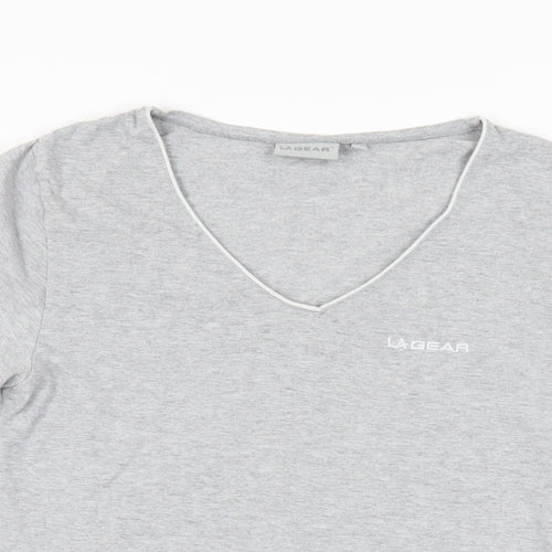 LA Gear Womens Grey Cotton Basic T-Shirt Size 12 V-Neck - Logo
