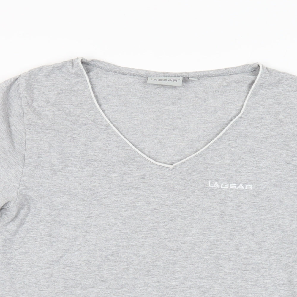 LA Gear Womens Grey Cotton Basic T-Shirt Size 12 V-Neck - Logo