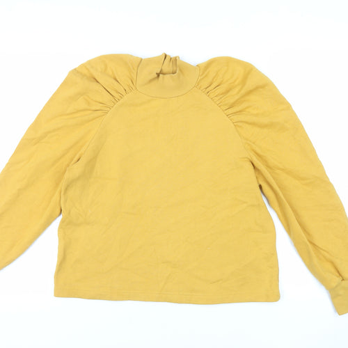 Monki Womens Yellow Cotton Pullover Sweatshirt Size S Pullover - Ruched Sleeves