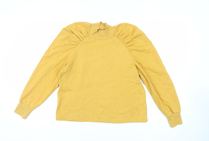 Monki Womens Yellow Cotton Pullover Sweatshirt Size S Pullover - Ruched Sleeves
