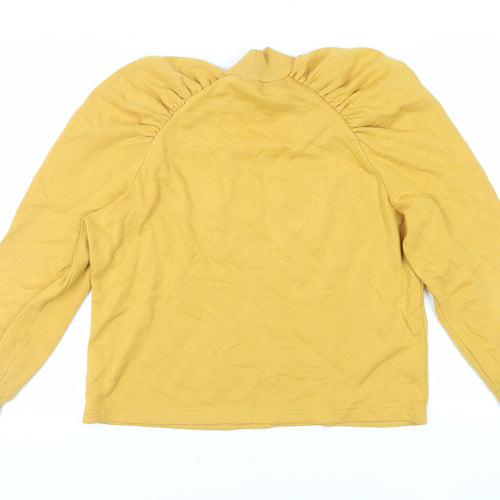 Monki Womens Yellow Cotton Pullover Sweatshirt Size S Pullover - Ruched Sleeves
