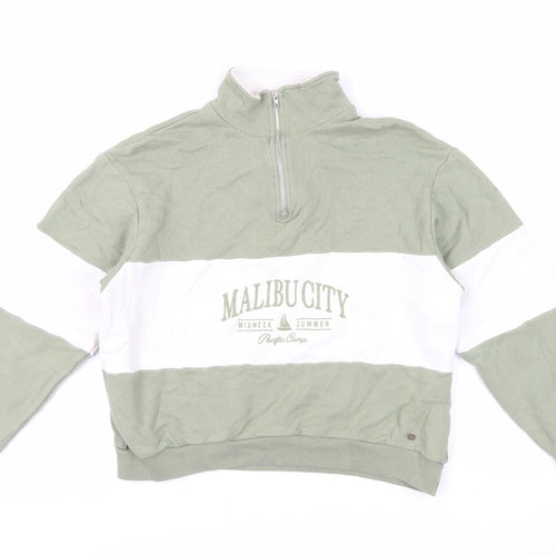 Pull&Bear Womens Green Cotton Pullover Sweatshirt Size S Zip