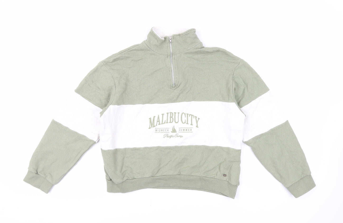 Pull&Bear Womens Green Cotton Pullover Sweatshirt Size S Zip