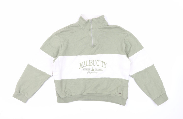 Pull&Bear Womens Green Cotton Pullover Sweatshirt Size S Zip