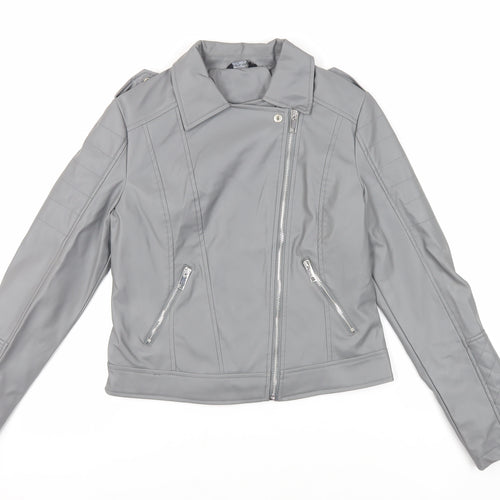 Select Womens Grey Biker Jacket Size 8 Zip