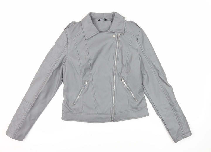 Select Womens Grey Biker Jacket Size 8 Zip