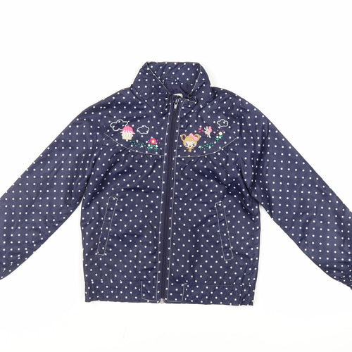H&M Girls Blue Polka Dot Jacket Size 7-8 Years Zip - Embroidered