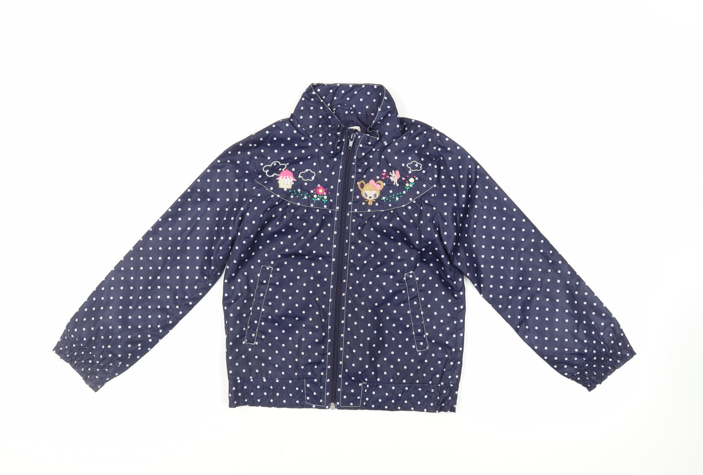 H&M Girls Blue Polka Dot Jacket Size 7-8 Years Zip - Embroidered