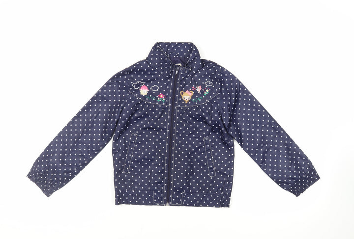 H&M Girls Blue Polka Dot Jacket Size 7-8 Years Zip - Embroidered