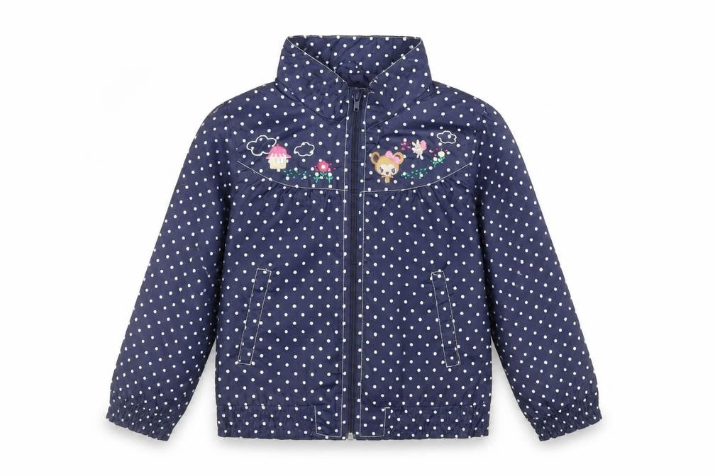 H&M Girls Blue Polka Dot Jacket Size 7-8 Years Zip - Embroidered