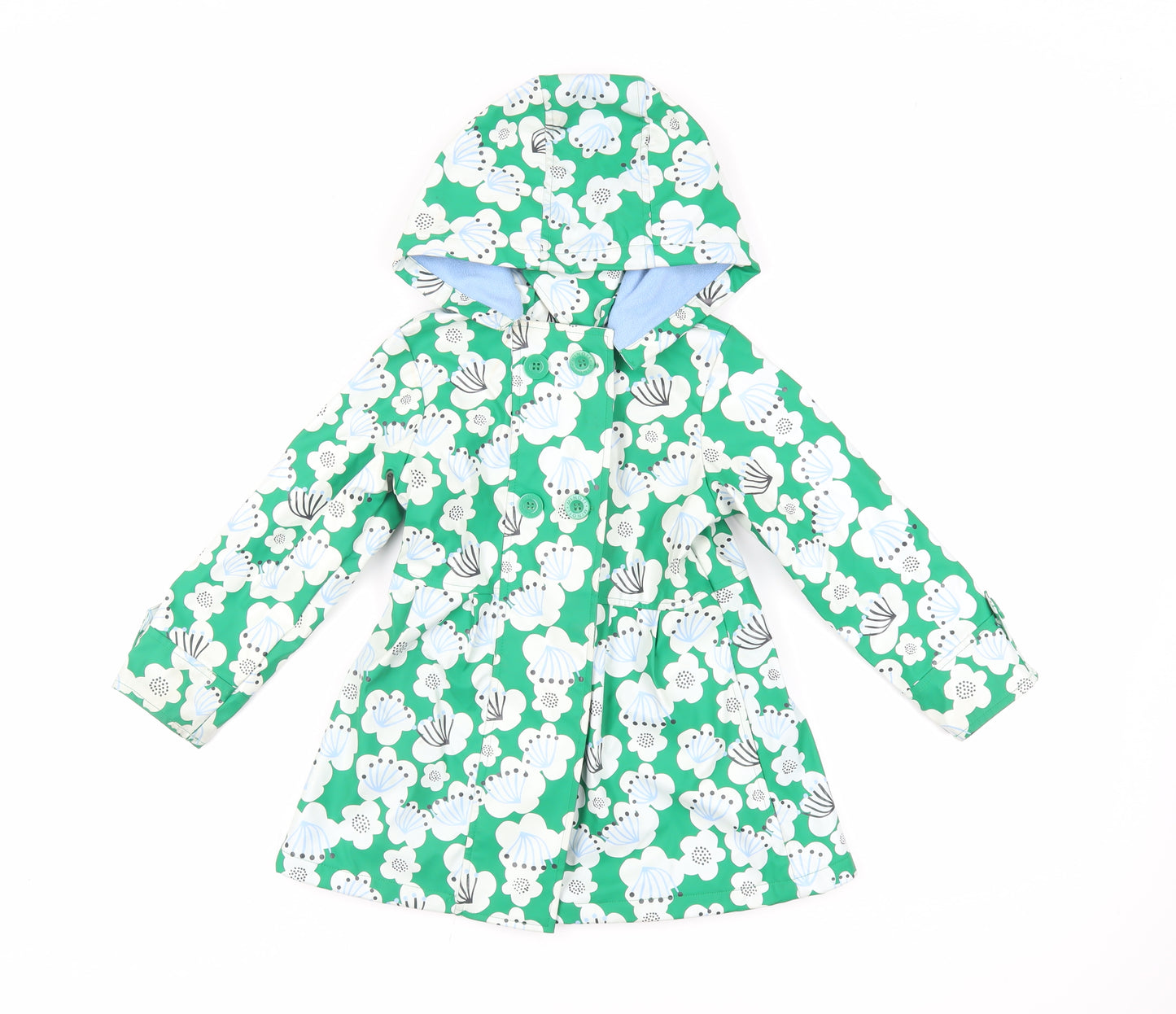 Minoti Girls Green Floral Rain Coat Coat Size 5-6 Years Button - Hooded Waterproof