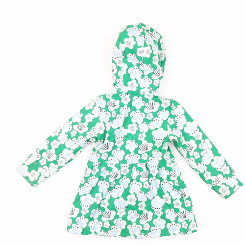 Minoti Girls Green Floral Rain Coat Coat Size 5-6 Years Button - Hooded Waterproof
