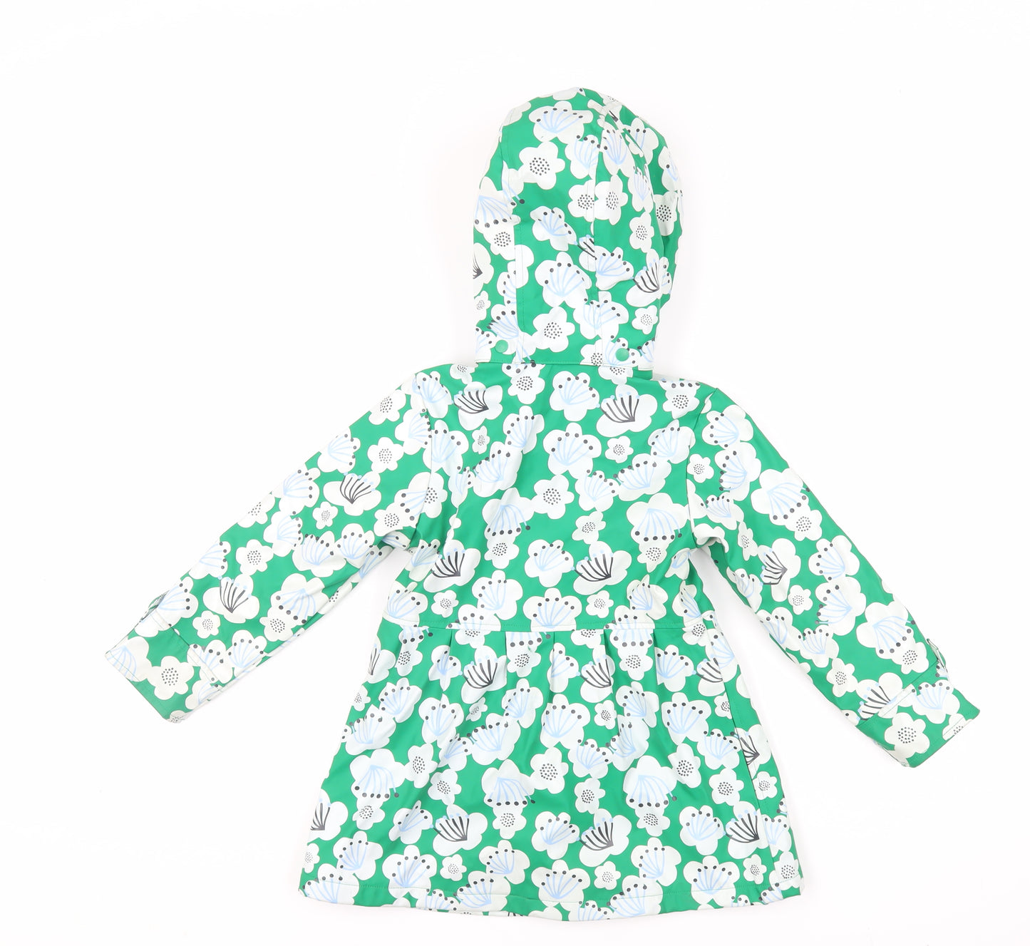Minoti Girls Green Floral Rain Coat Coat Size 5-6 Years Button - Hooded Waterproof