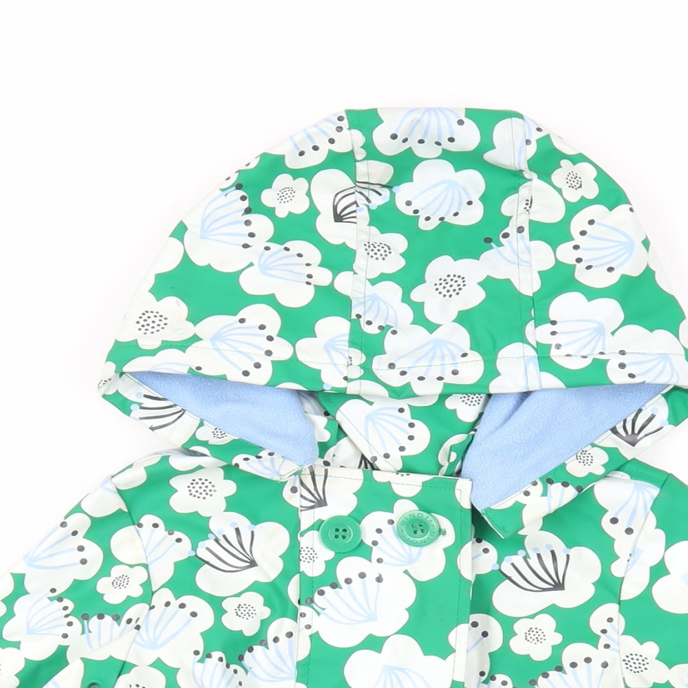 Minoti Girls Green Floral Rain Coat Coat Size 5-6 Years Button - Hooded Waterproof