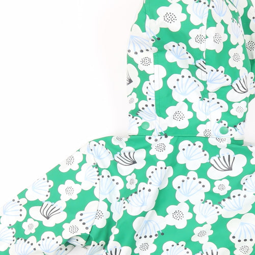 Minoti Girls Green Floral Rain Coat Coat Size 5-6 Years Button - Hooded Waterproof