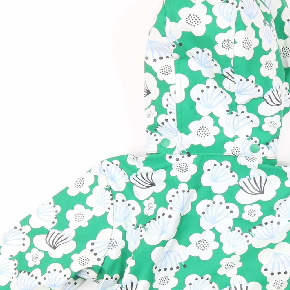 Minoti Girls Green Floral Rain Coat Coat Size 5-6 Years Button - Hooded Waterproof