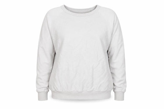 Front view of Les Basics women’s grey cotton pullover sweatshirt, size M, pullover