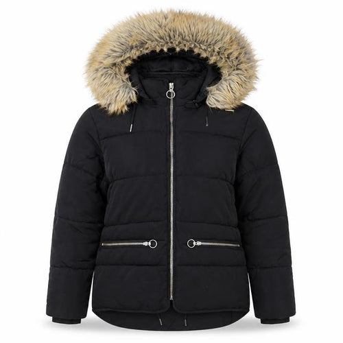 Topshop Womens Black Puffer Jacket Jacket Size 12 Zip - Faux Fur Collar