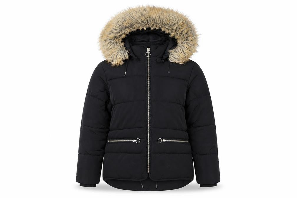 Topshop Womens Black Puffer Jacket Jacket Size 12 Zip - Faux Fur Collar