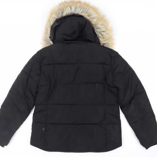 Topshop Womens Black Puffer Jacket Jacket Size 12 Zip - Faux Fur Collar