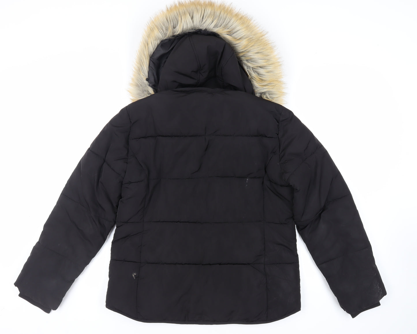 Topshop Womens Black Puffer Jacket Jacket Size 12 Zip - Faux Fur Collar
