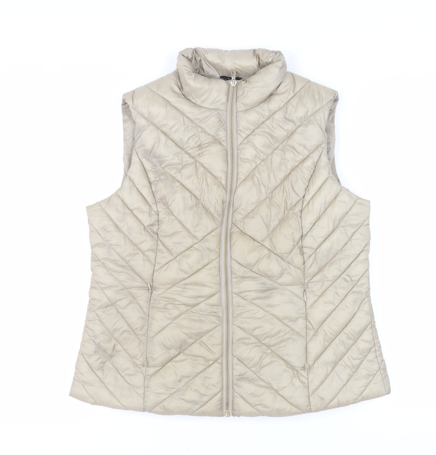 M&Co Womens Beige Gilet Jacket Size 14 Zip - Zipped Pockets