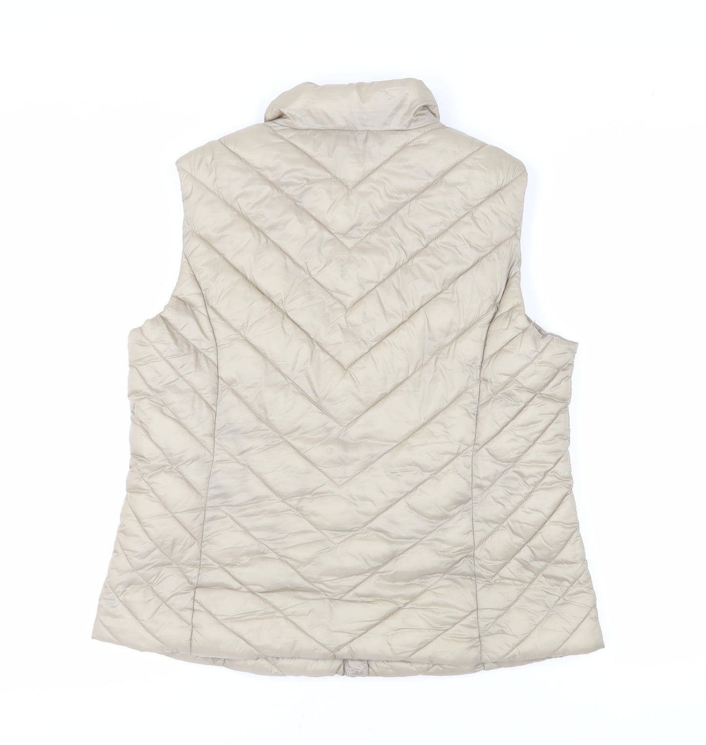 M&Co Womens Beige Gilet Jacket Size 14 Zip - Zipped Pockets