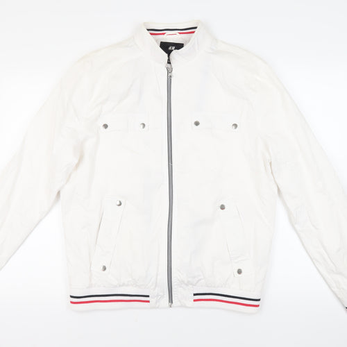 H&M Mens White Jacket Size 44 Zip - Contrasting Trim