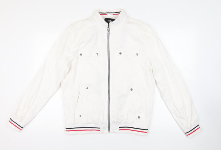 H&M Mens White Jacket Size 44 Zip - Contrasting Trim