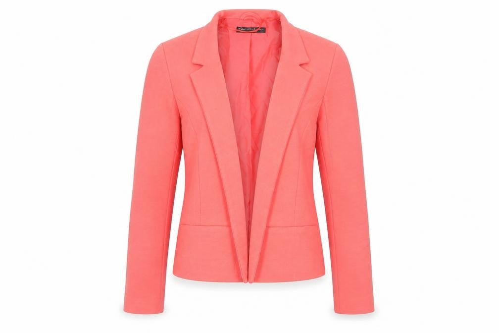 Front view of Miss Selfridge women’s pink jacket blazer, size UK 10, - open
