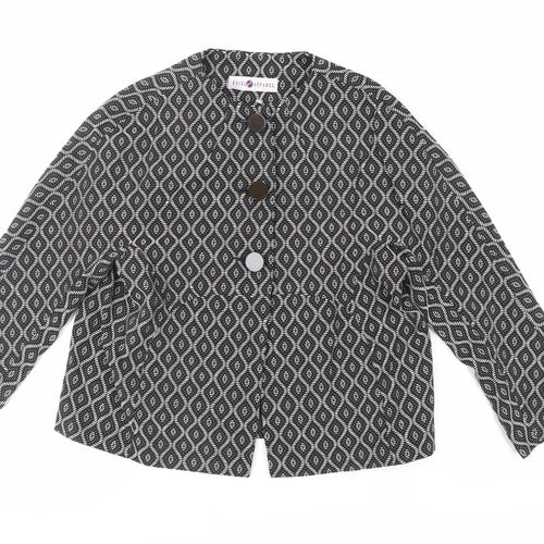 Excel Apparel Womens Black Geometric Jacket Blazer Size M Button