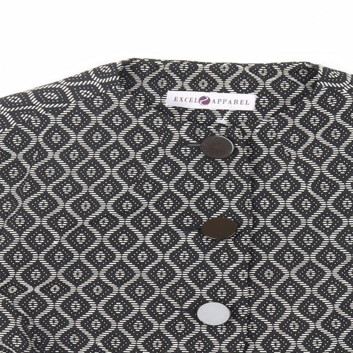 Excel Apparel Womens Black Geometric Jacket Blazer Size M Button