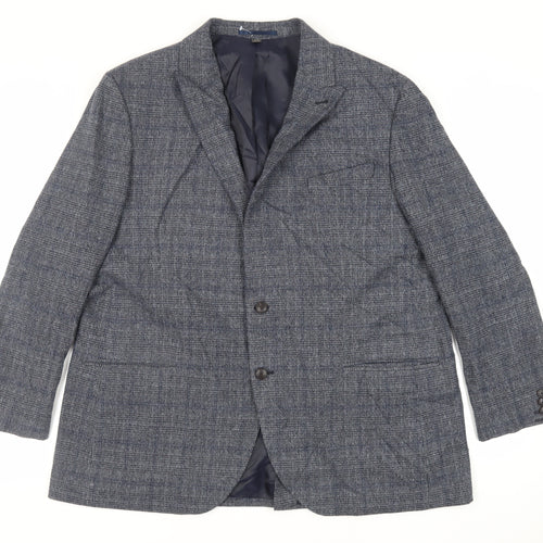 Marks and Spencer Mens Blue Plaid Polyester Jacket Suit Jacket Size 48 Regular