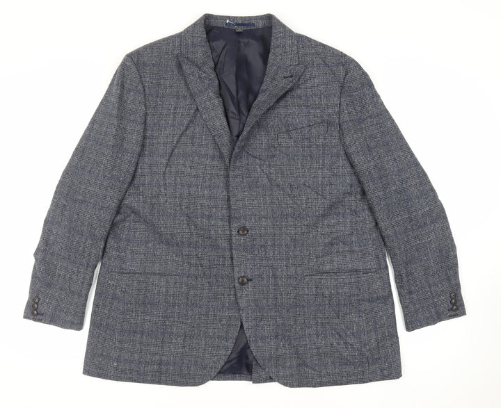 Marks and Spencer Mens Blue Plaid Polyester Jacket Suit Jacket Size 48 Regular