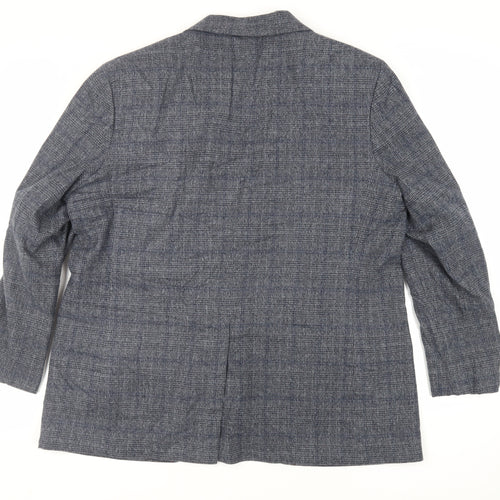Marks and Spencer Mens Blue Plaid Polyester Jacket Suit Jacket Size 48 Regular