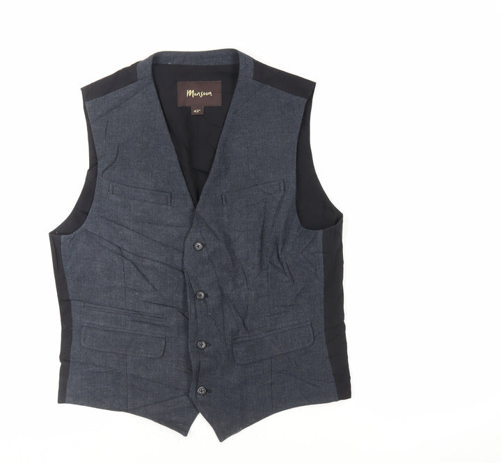 Monsoon Mens Blue Cotton Jacket Suit Waistcoat Size 42 Regular