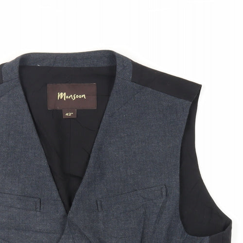 Monsoon Mens Blue Cotton Jacket Suit Waistcoat Size 42 Regular